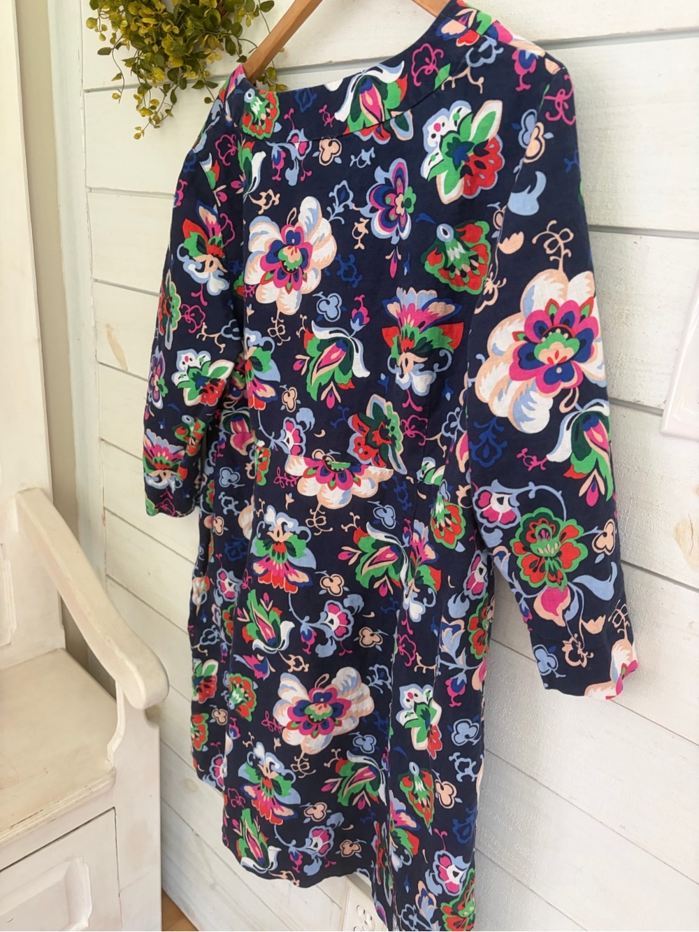 Boden Linen Dress Floral 100% Linen 3/4 Sleeve Blue Coastal Vacation Print - Picture 5 of 8